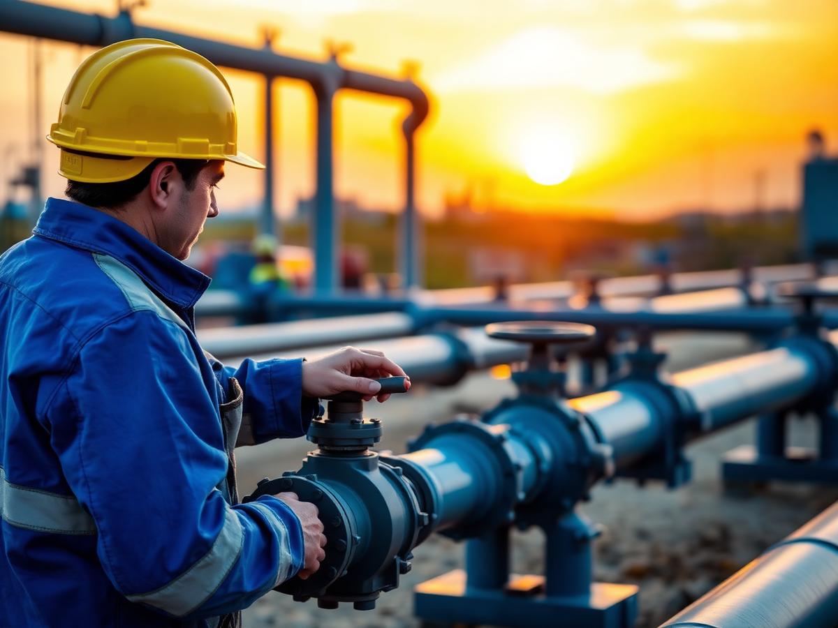 Field engineer inspecting pipeline valves